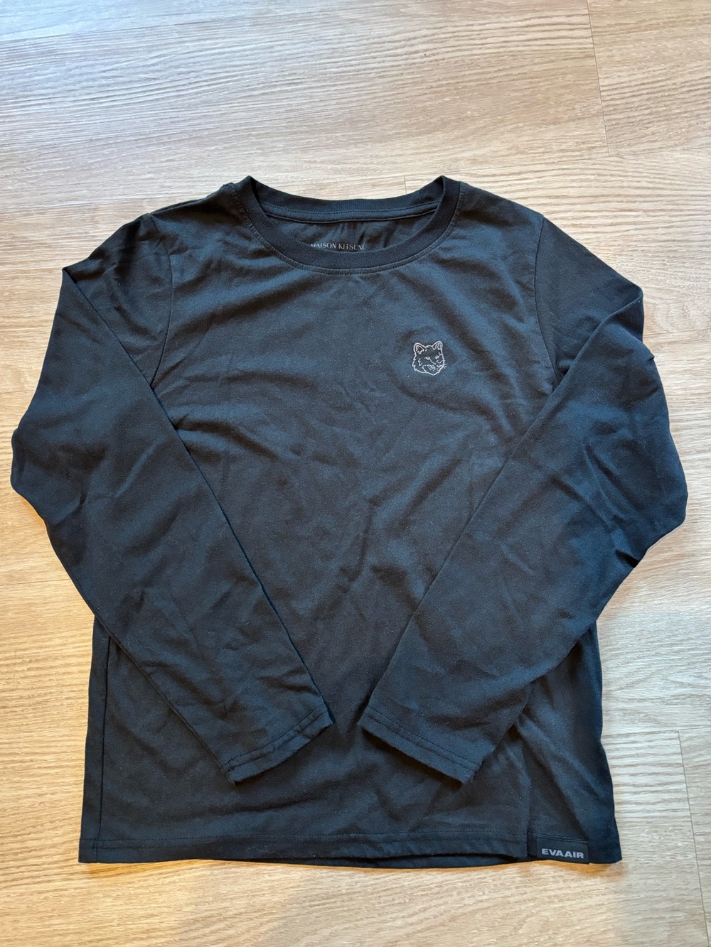 Maison Kitsuné x Eva Air Men’s Medium Embroidered Fox Long Sleeve T Shirt Black